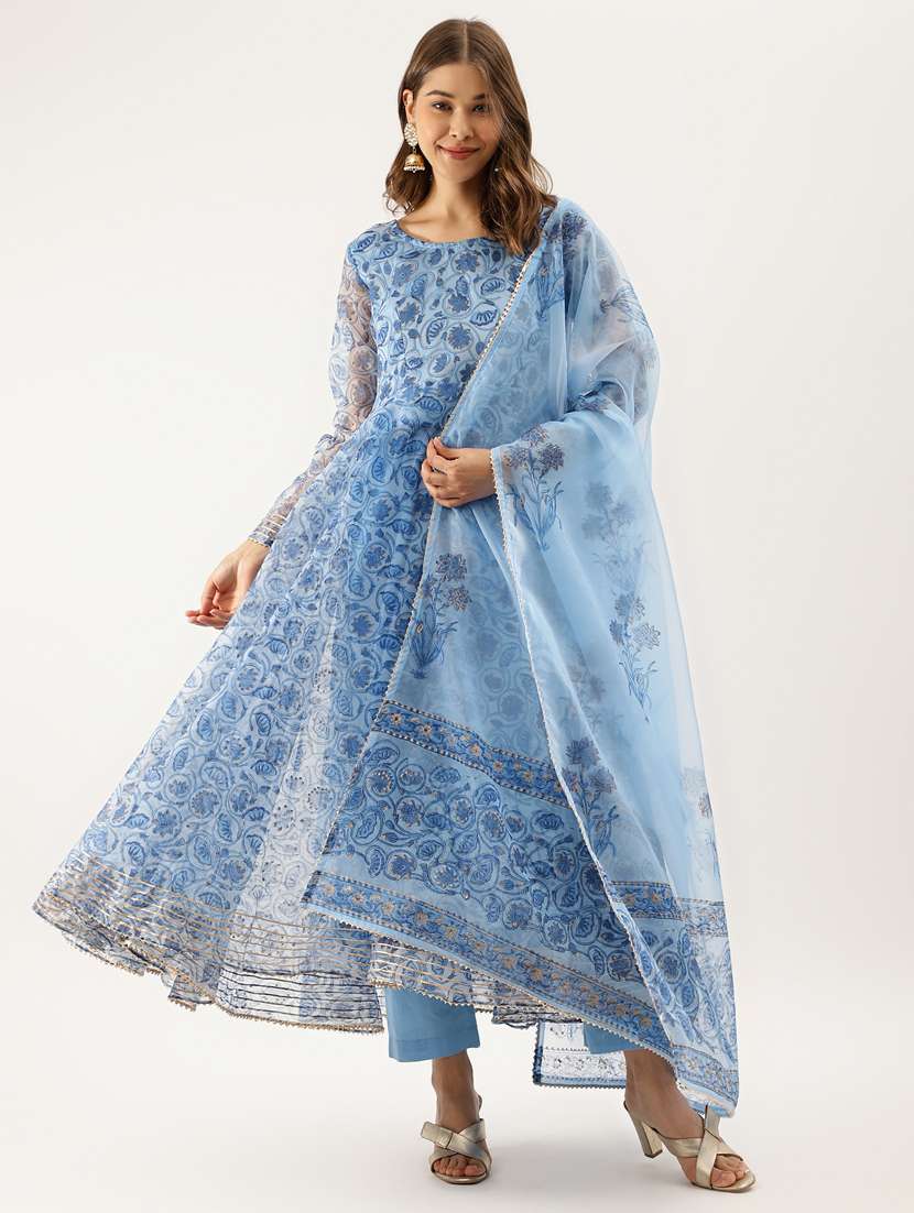 women light blue long sleeve kurta pant with dupatta set - 20390416 - Zoom Image - 0