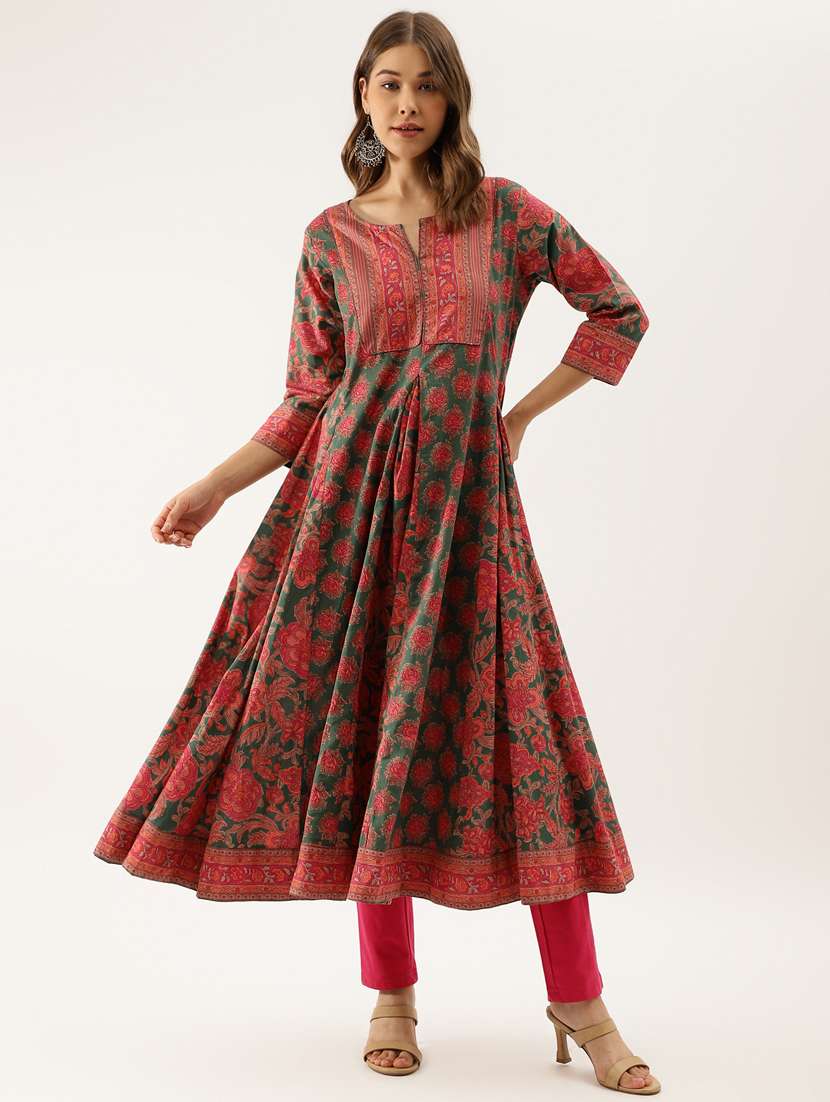 women green floral notch neck anarkali kurta - 20390475 -  Standard Image - 1
