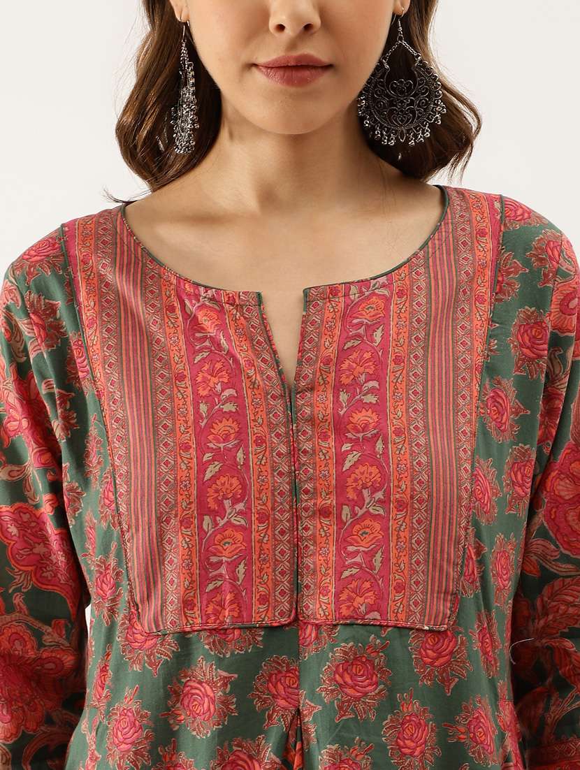 women green floral notch neck anarkali kurta - 20390475 - Standard Image - 4
