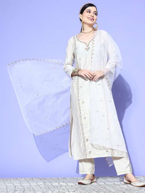 women off-white kurta pant set with dupatta - 20390520 -  Standard Image - 0