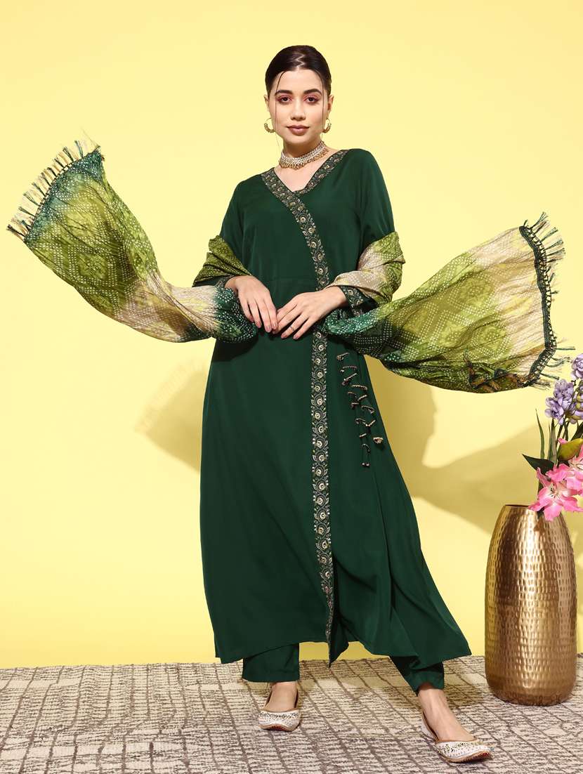 women green kurta pant set with dupatta