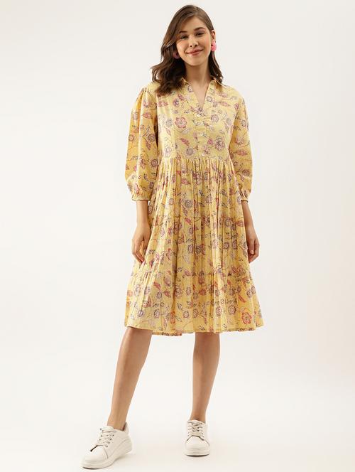 yellow floral fit & flare dress - 20390527 - Standard Image - 0