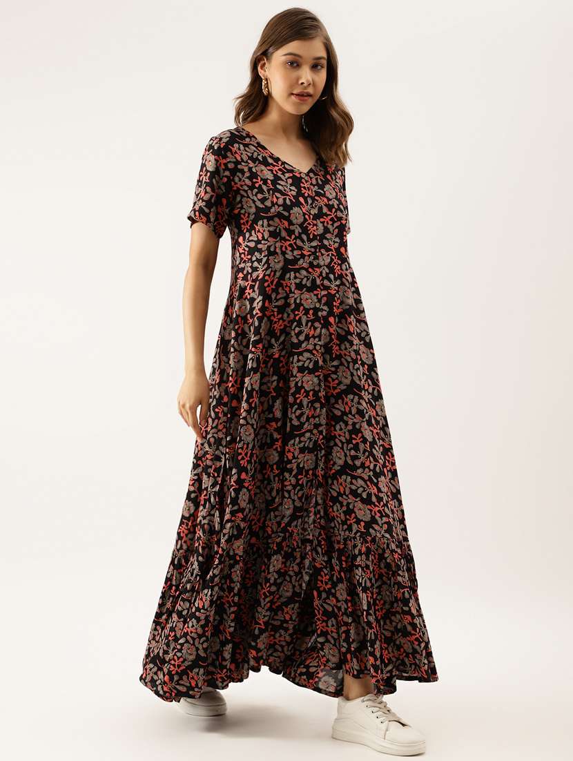 women multi color printed rayon fit & flare dress - 20390530 -  Standard Image - 1