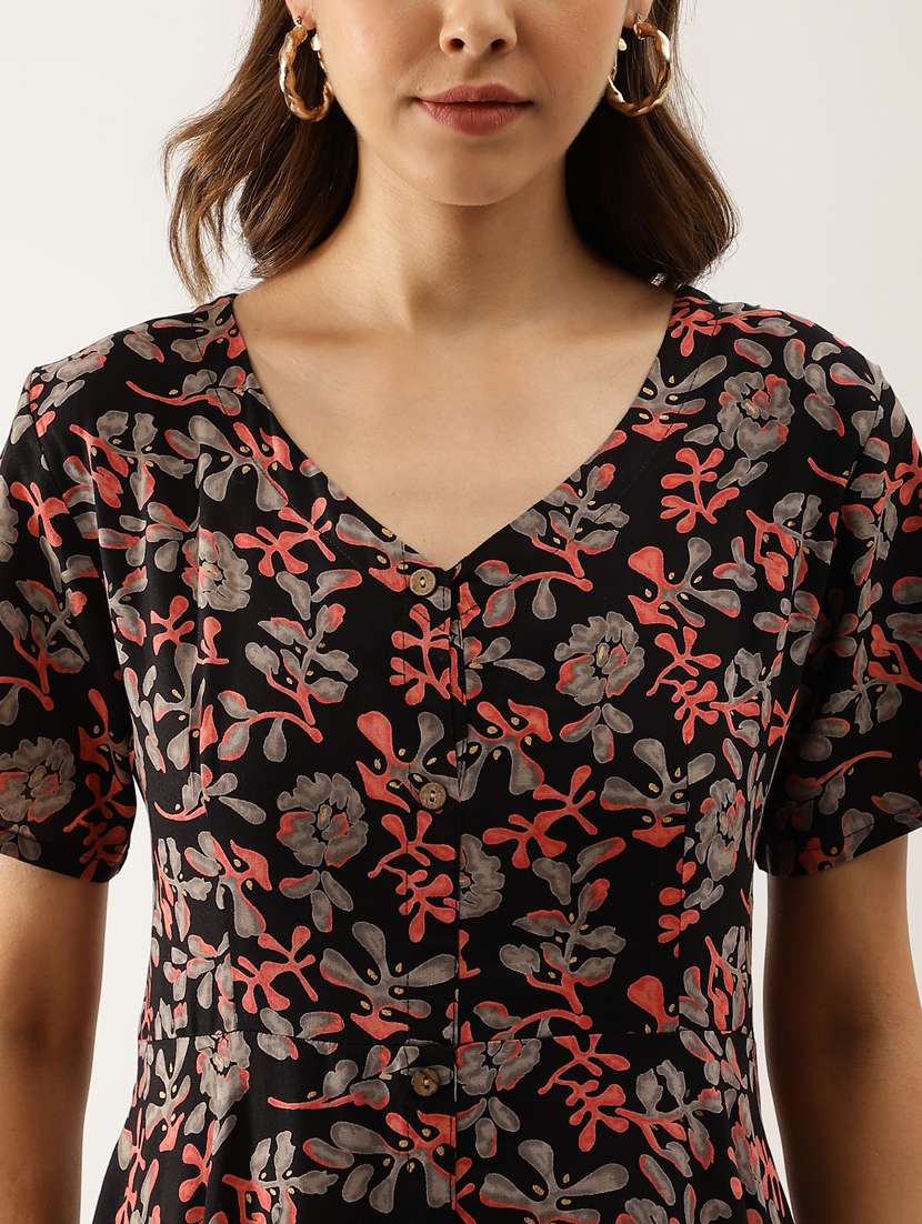 women multi color printed rayon fit & flare dress - 20390530 -  Standard Image - 4