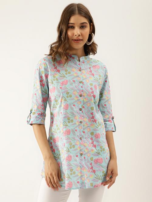 blue floral printed regular top - 20390541 -  Standard Image - 0
