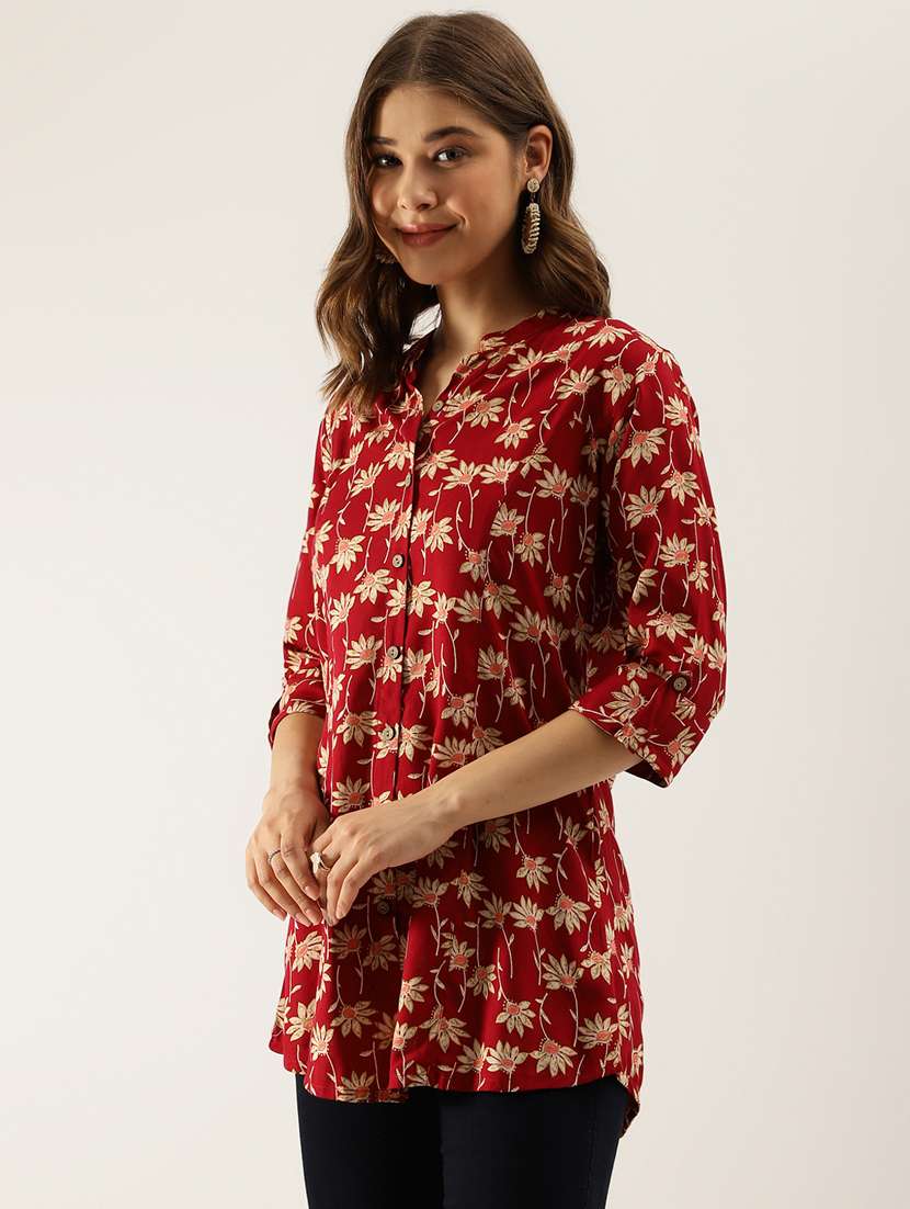 maroon floral printed regular top - 20390544 - Standard Image - 1
