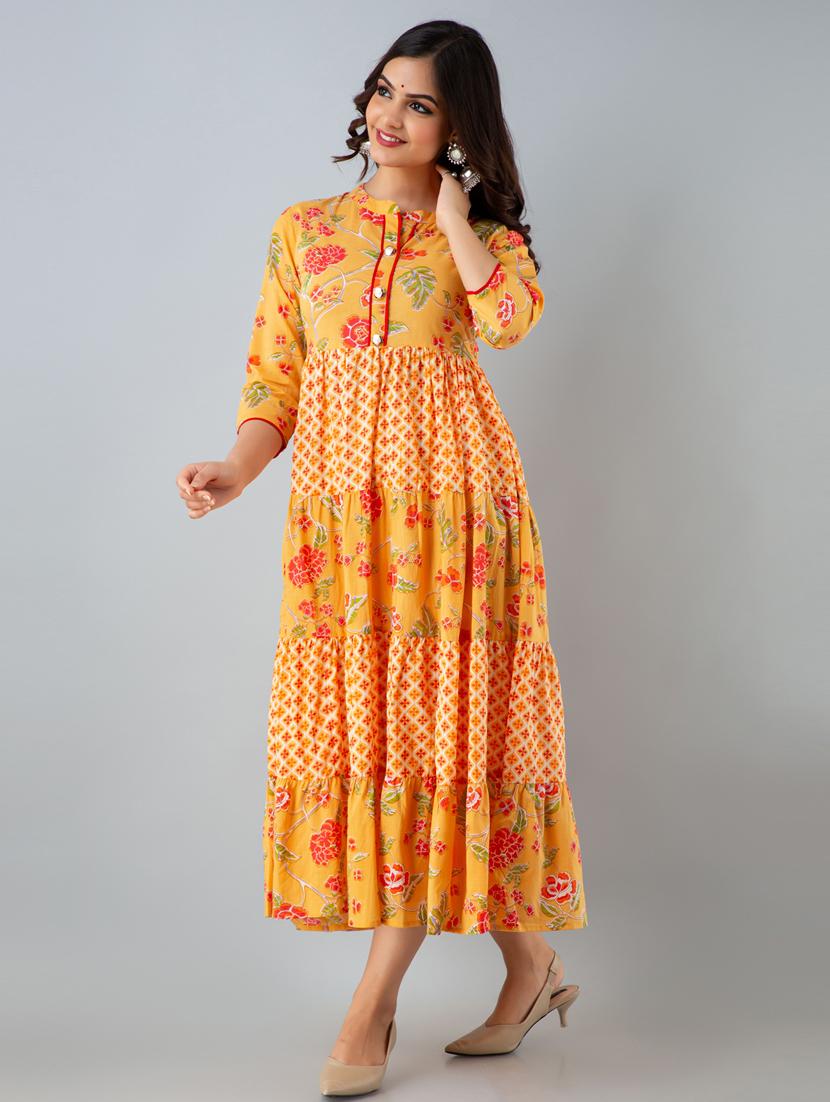 yellow floral ethnic dress - 20390654 - Standard Image - 1