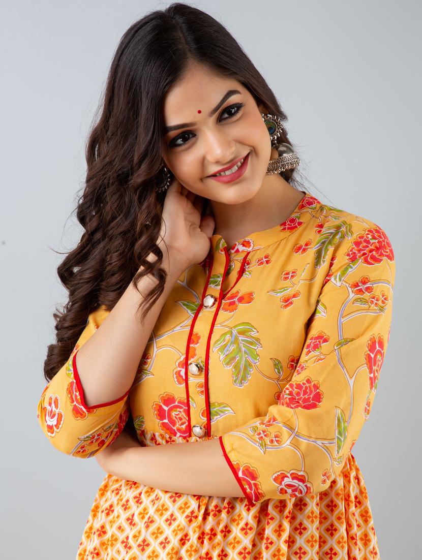 yellow floral ethnic dress - 20390654 - Standard Image - 4