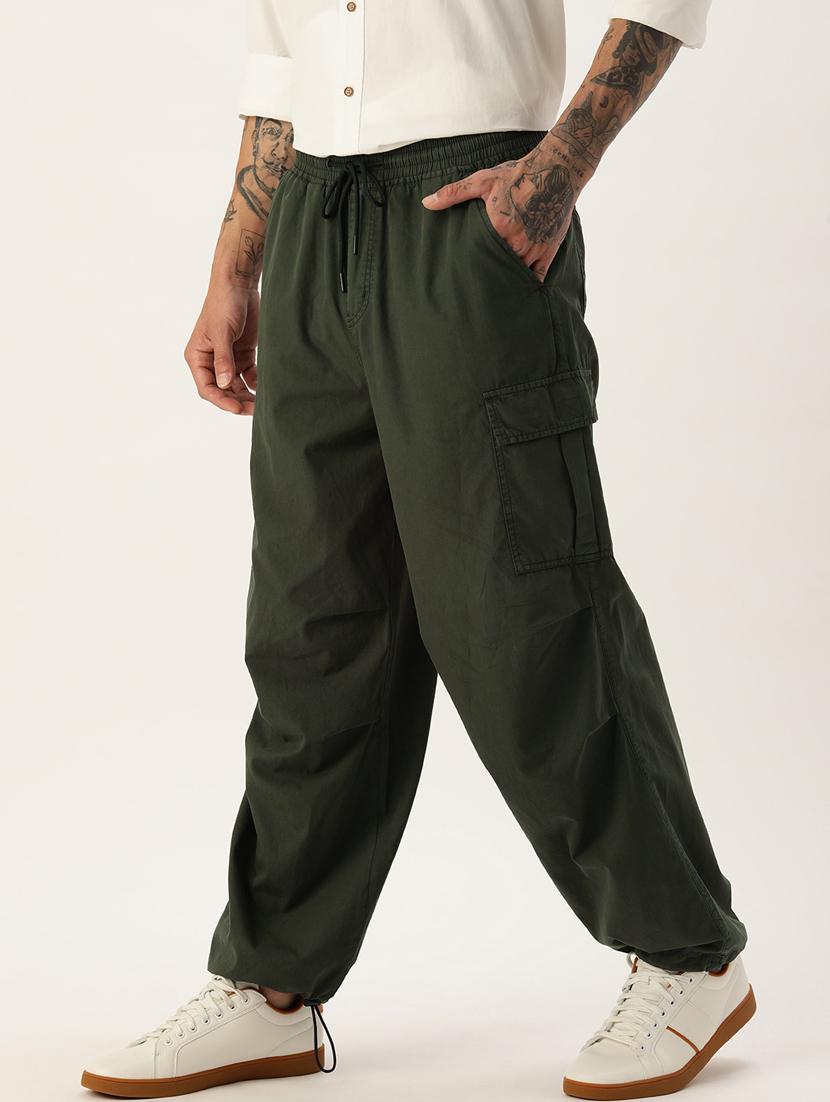 men mid rise solid cargos casual trouser - 20392702 - Standard Image - 1