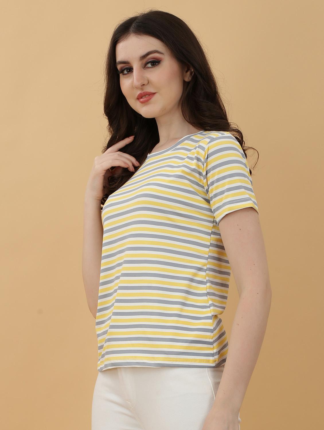 women multi color lycra blend regular t-shirt - 20393599 - Standard Image - 1