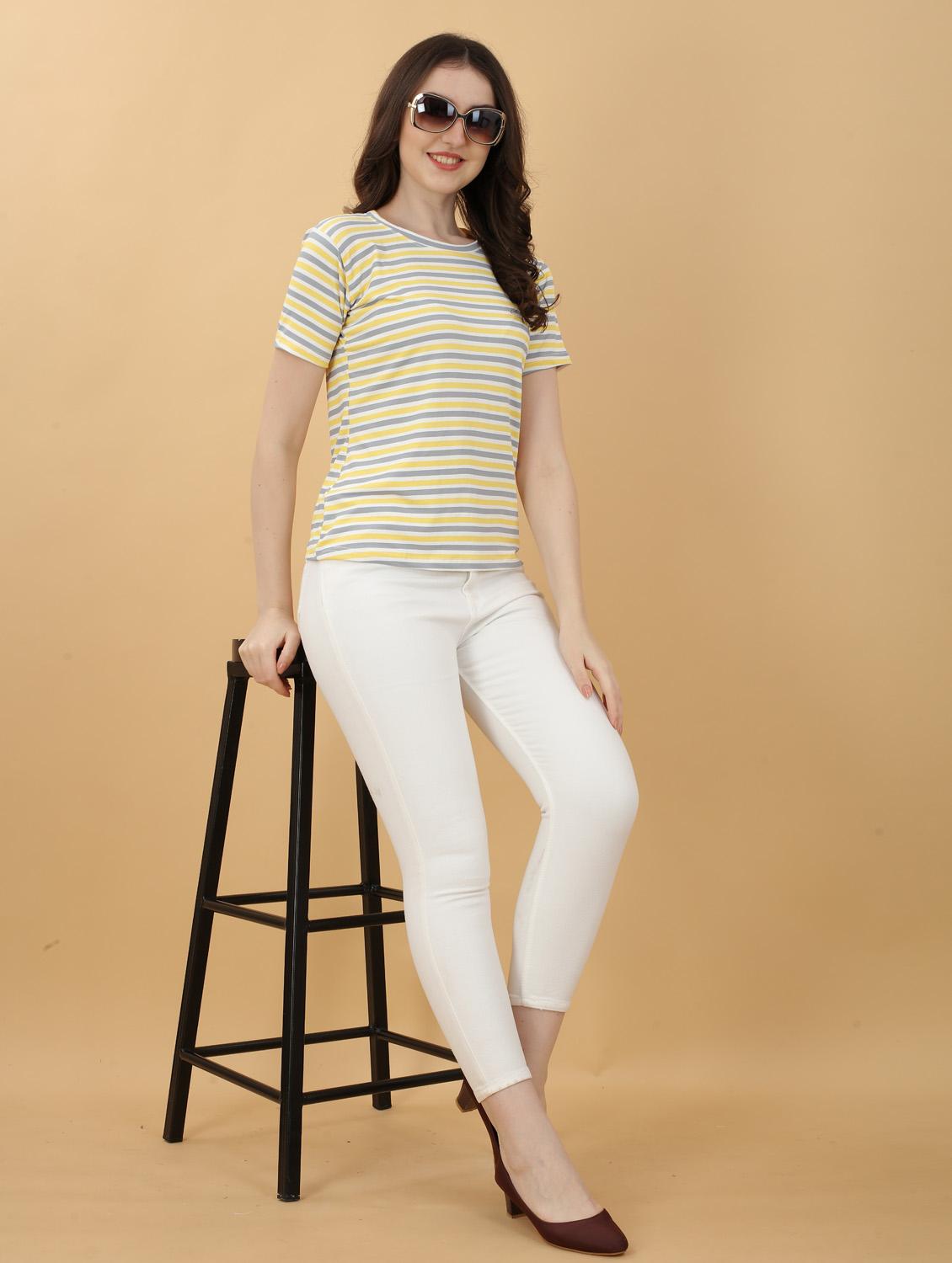 women multi color lycra blend regular t-shirt - 20393599 - Standard Image - 4