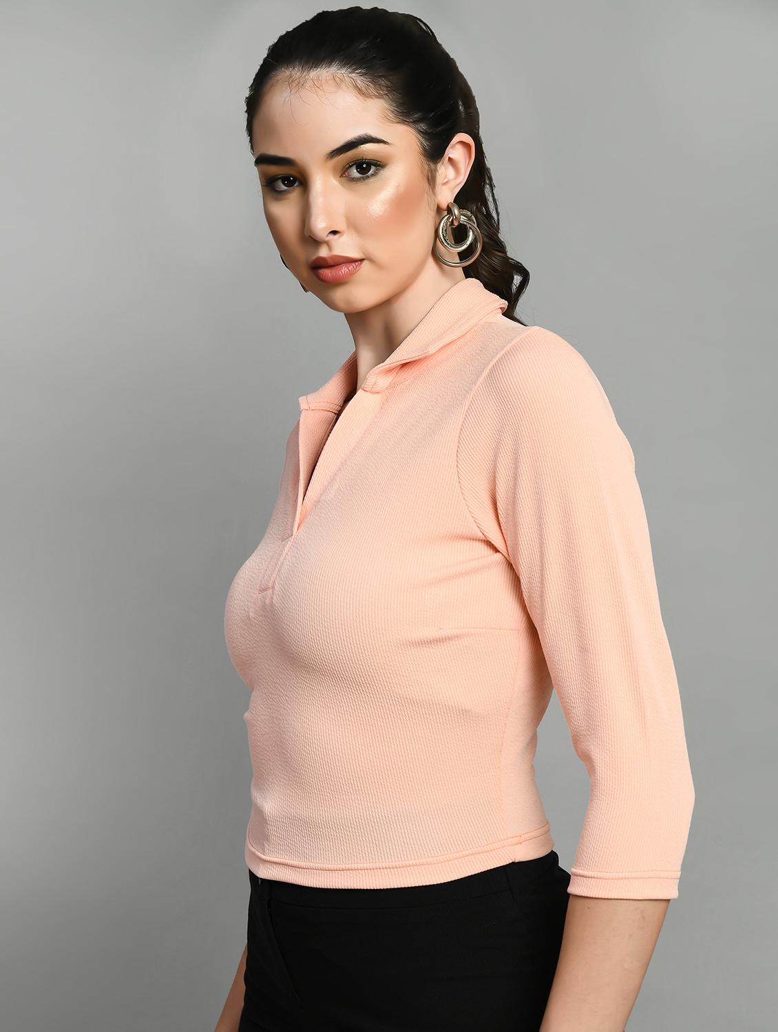 peach solid polo neck crop top - 20394331 - Standard Image - 1