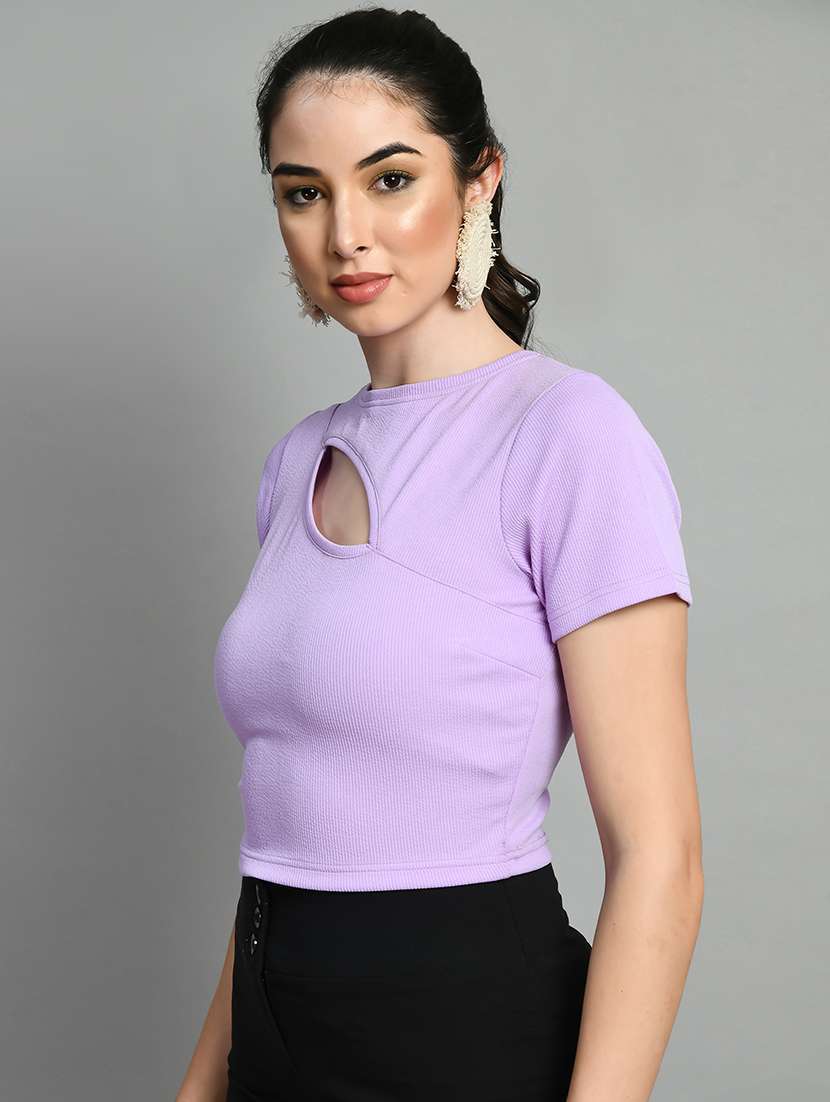 lavender solid cut out crop top - 20394522 - Standard Image - 1