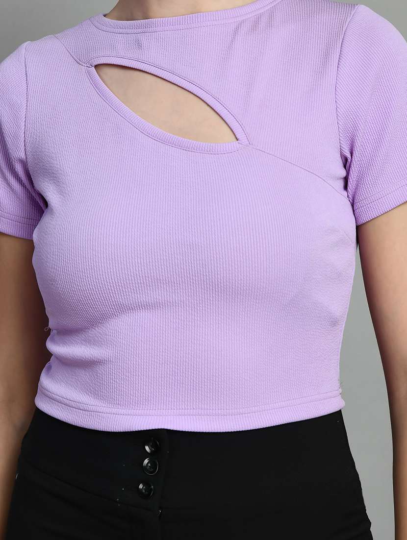 lavender solid cut out crop top - 20394522 - Standard Image - 4