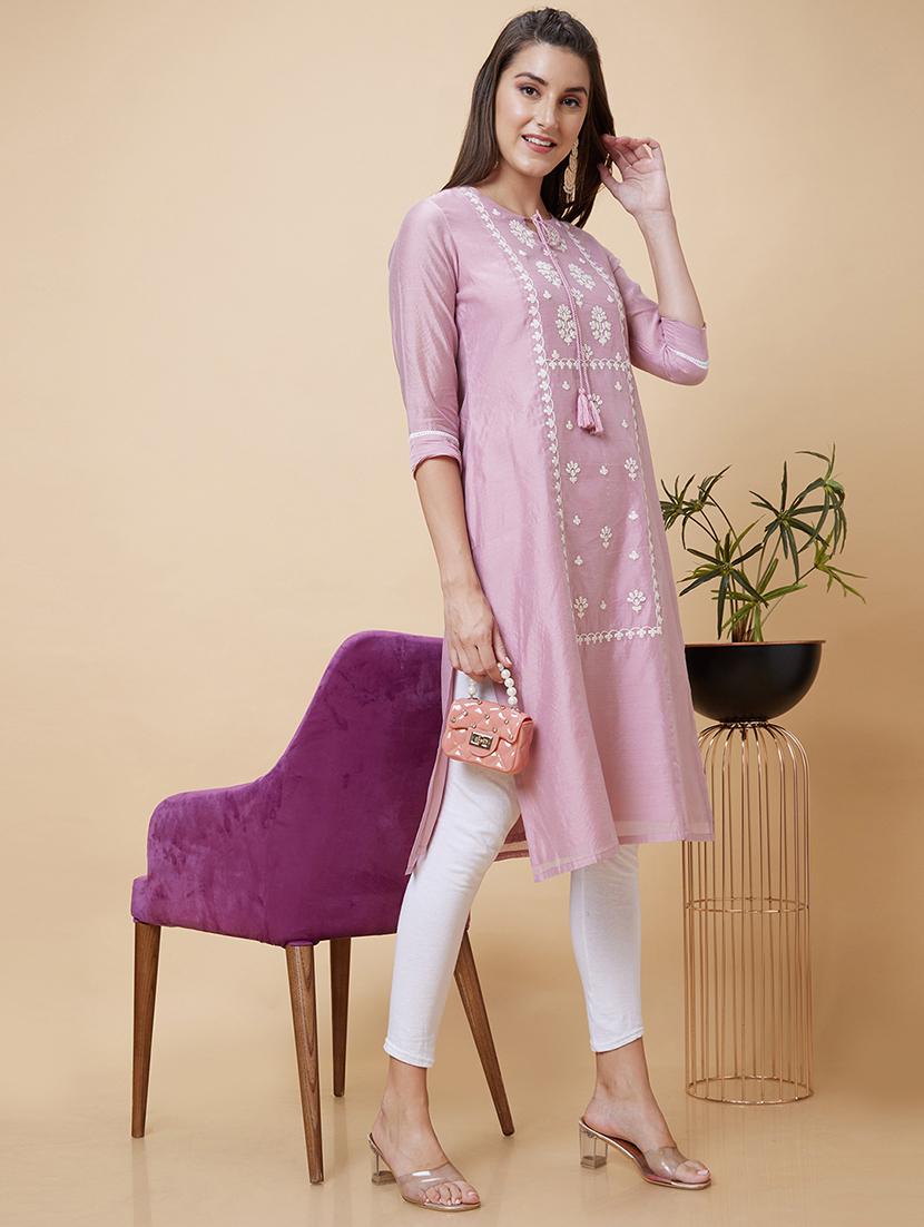 pink viscose straight kurta - 20394946 - Standard Image - 1