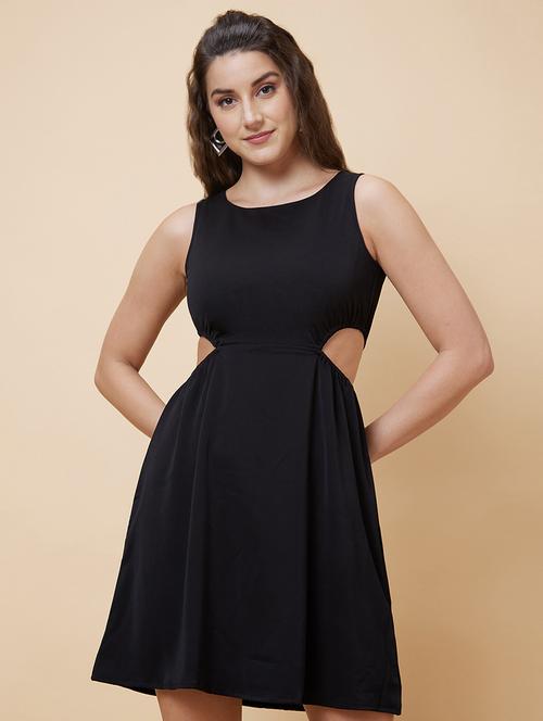 black solid fit & flare dress - 20394960 - Standard Image - 0