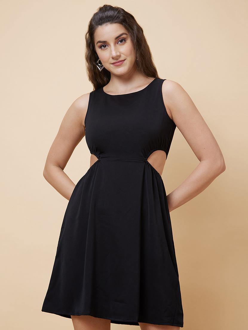 black solid fit & flare dress - 20394960 - Zoom Image - 0