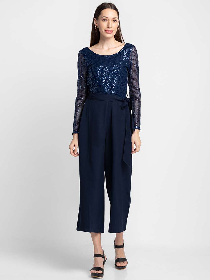 navy blue sequined full lengthjumpsuit