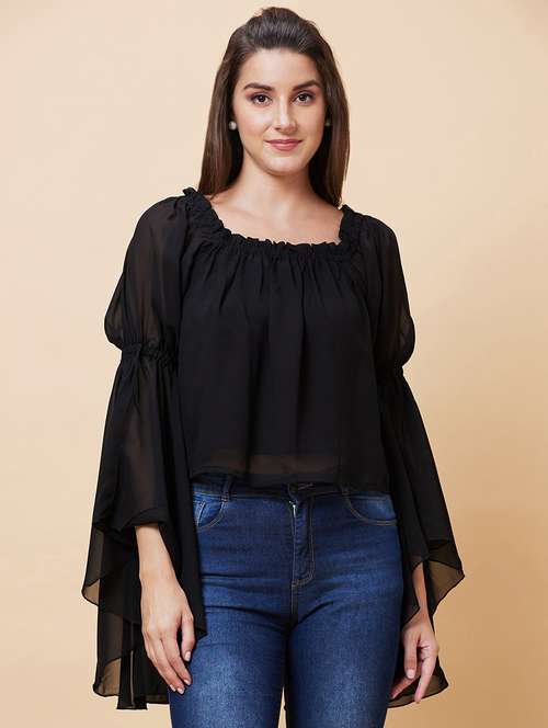 women solid bell sleeves top with slip - 20394974 - Standard Image - 0