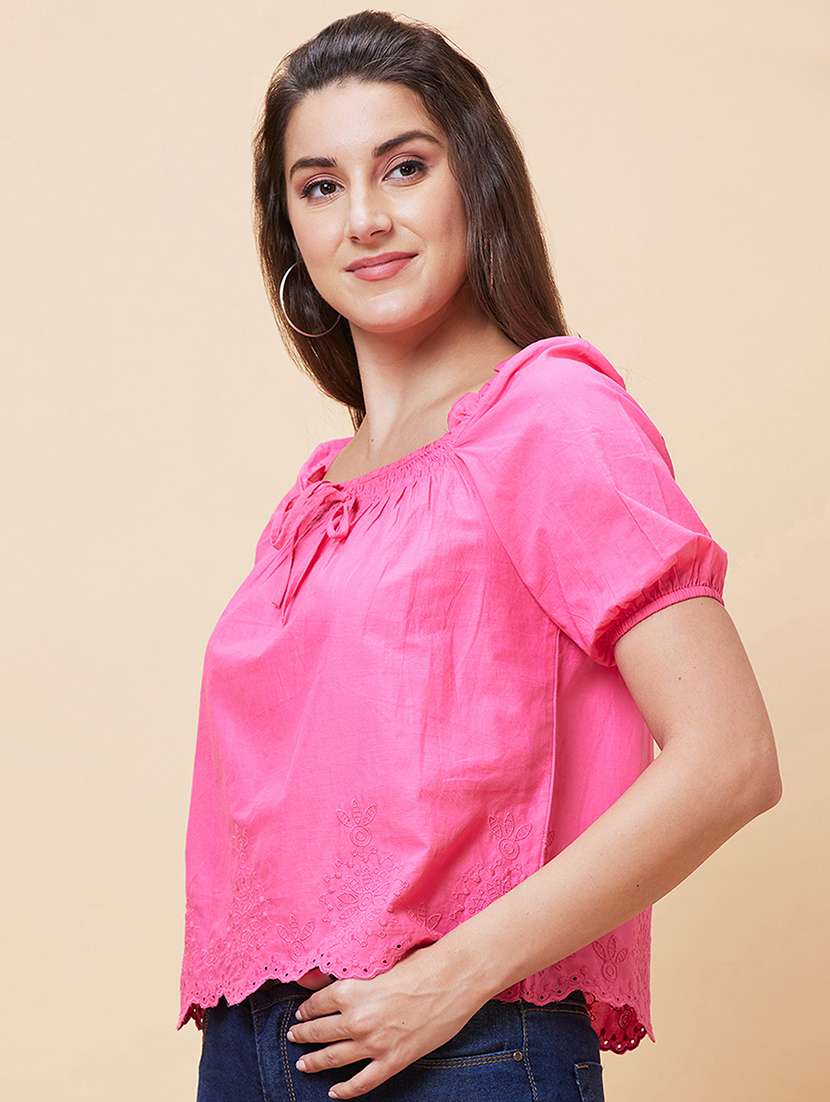 pink solid square neck regular top - 20394975 -  Standard Image - 1