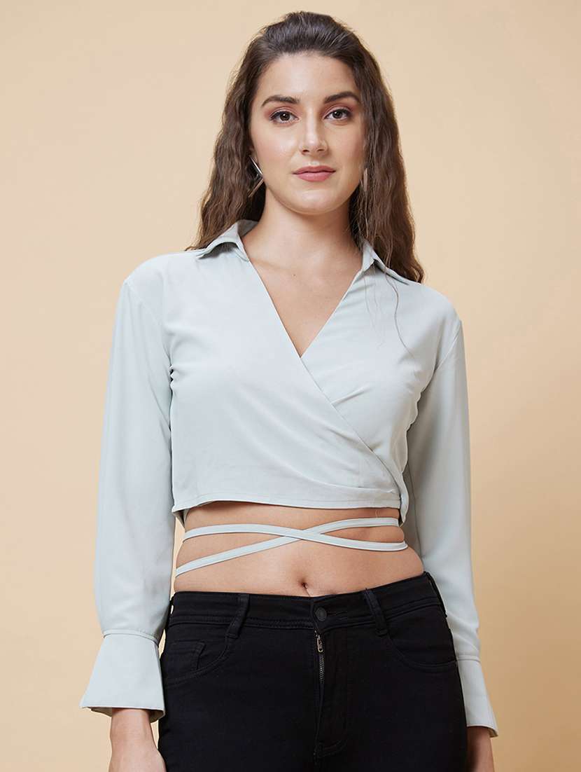 green solid wrap top