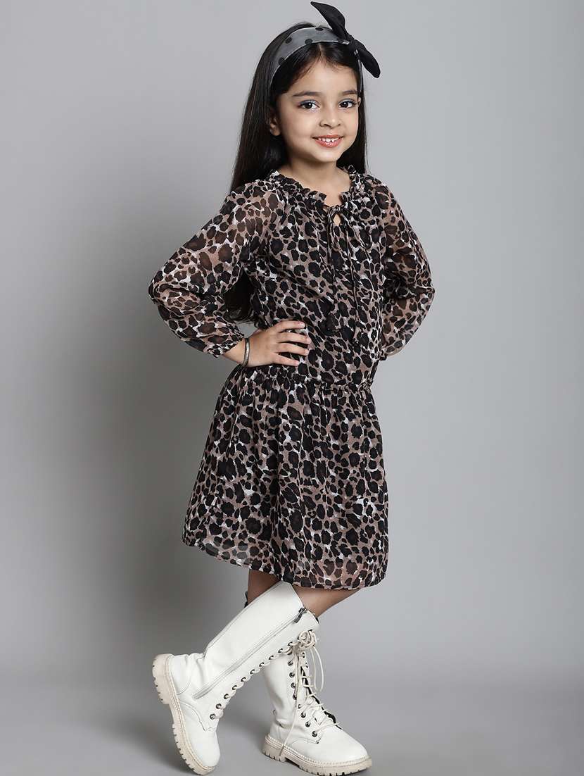 girls tie up neck puff sleeve frock - 20395905 -  Standard Image - 1