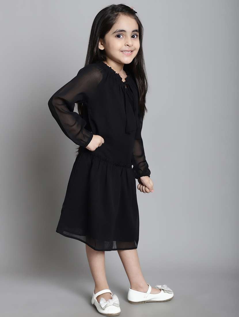 girls tie up neck long sleeves frock - 20395907 -  Standard Image - 1