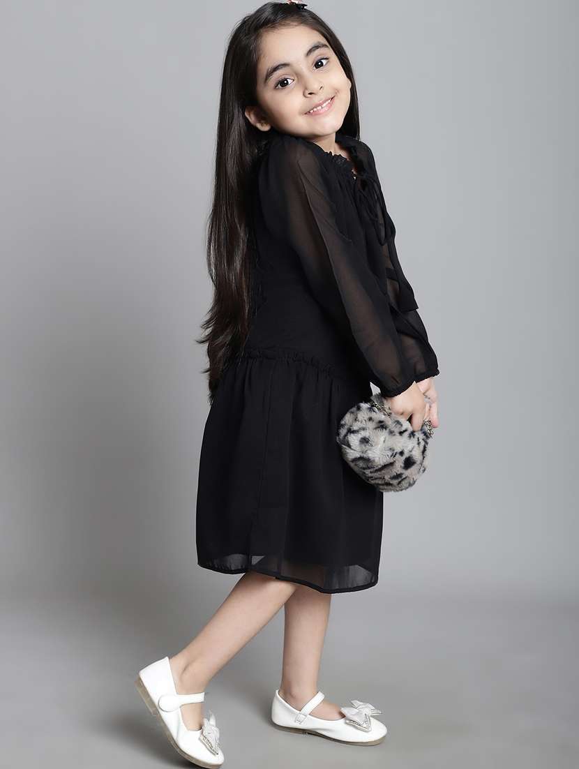 girls tie up neck long sleeves frock - 20395907 -  Standard Image - 4