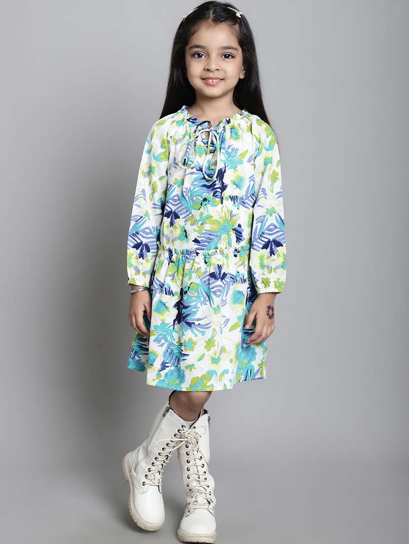 girls tie up neck long sleeves frock - 20395908 -  Standard Image - 1