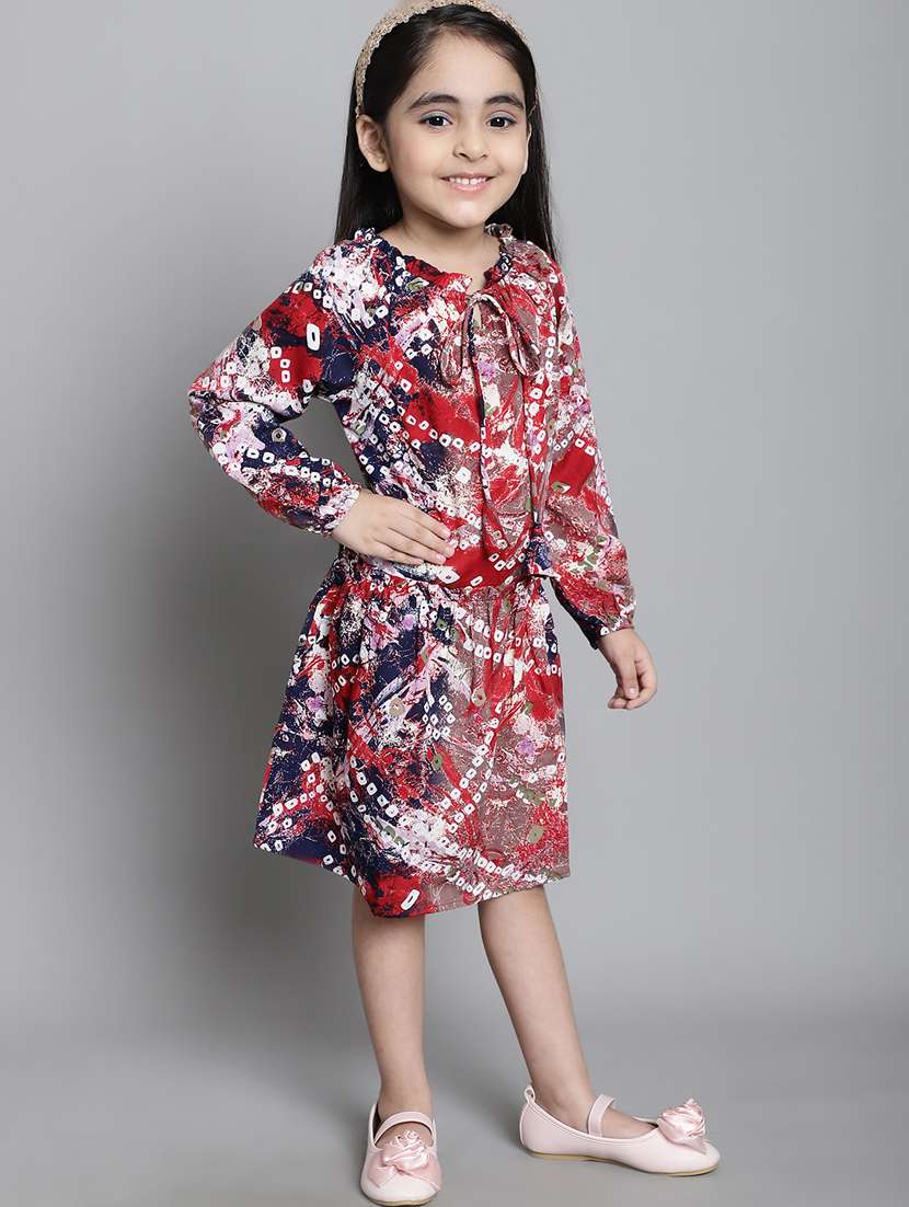 girls tie up neck long sleeves frock - 20395910 -  Standard Image - 1