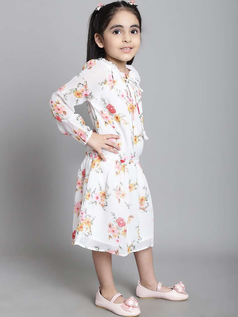 girls tie up neck long sleeves frock - 20395911 -  Standard Image - 1