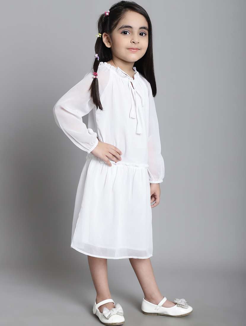 girls tie up neck long sleeves frock - 20395914 -  Standard Image - 1