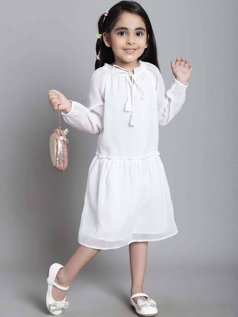 girls tie up neck long sleeves frock - 20395914 -  Standard Image - 4