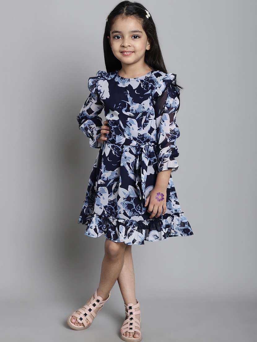 girls round neck bell sleeve frock