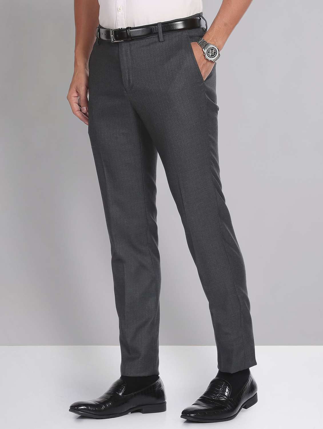 men mid rise solid flat front formal trouser - 20396432 -  Standard Image - 1