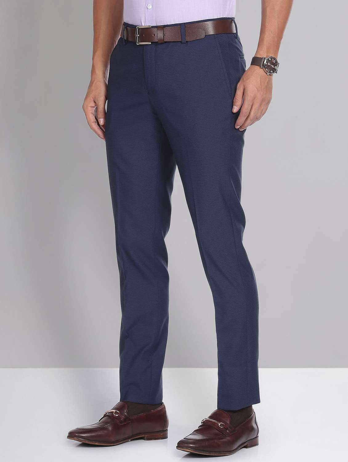 men mid rise striped flat front formal trouser - 20396438 -  Standard Image - 1