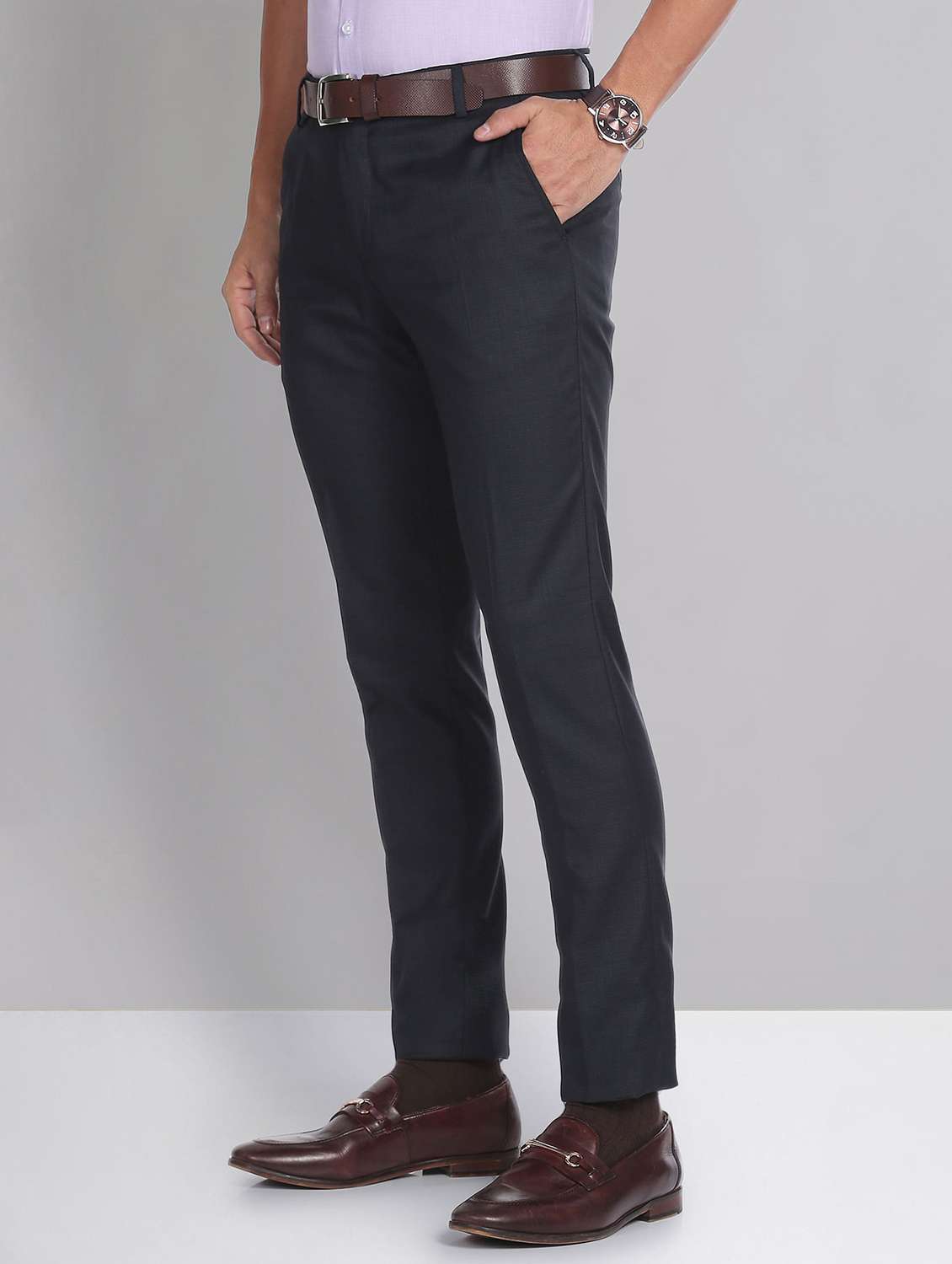 blue polyester flat front trousers formal - 20396442 -  Standard Image - 1