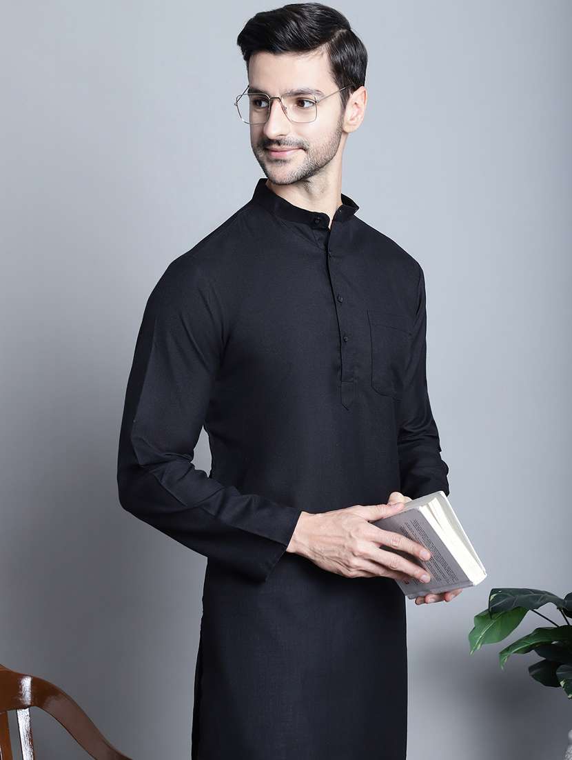 men solid cotton long kurta - 20396577 -  Standard Image - 1