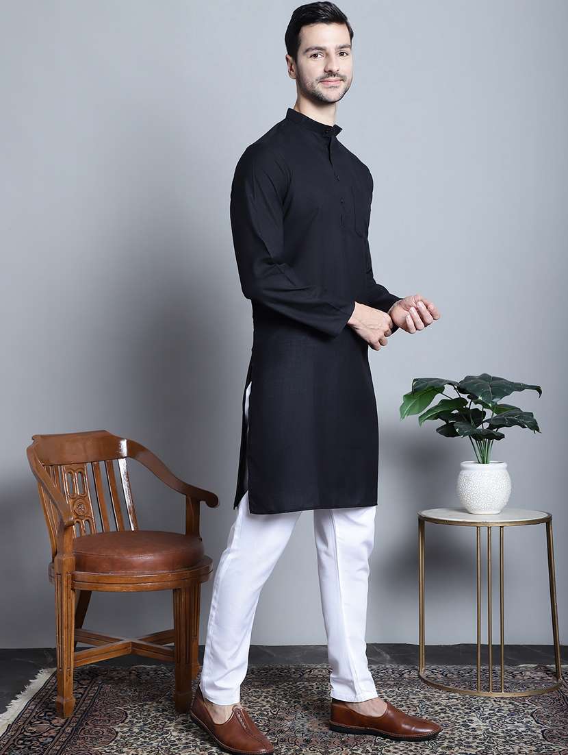 men solid cotton long kurta - 20396577 -  Standard Image - 4