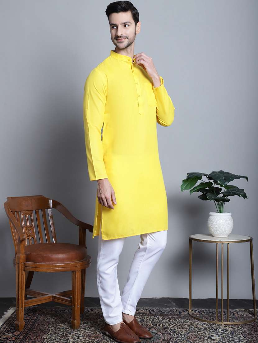 men solid cotton long kurta - 20396578 -  Standard Image - 4