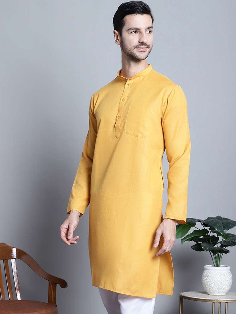 men solid cotton long kurta