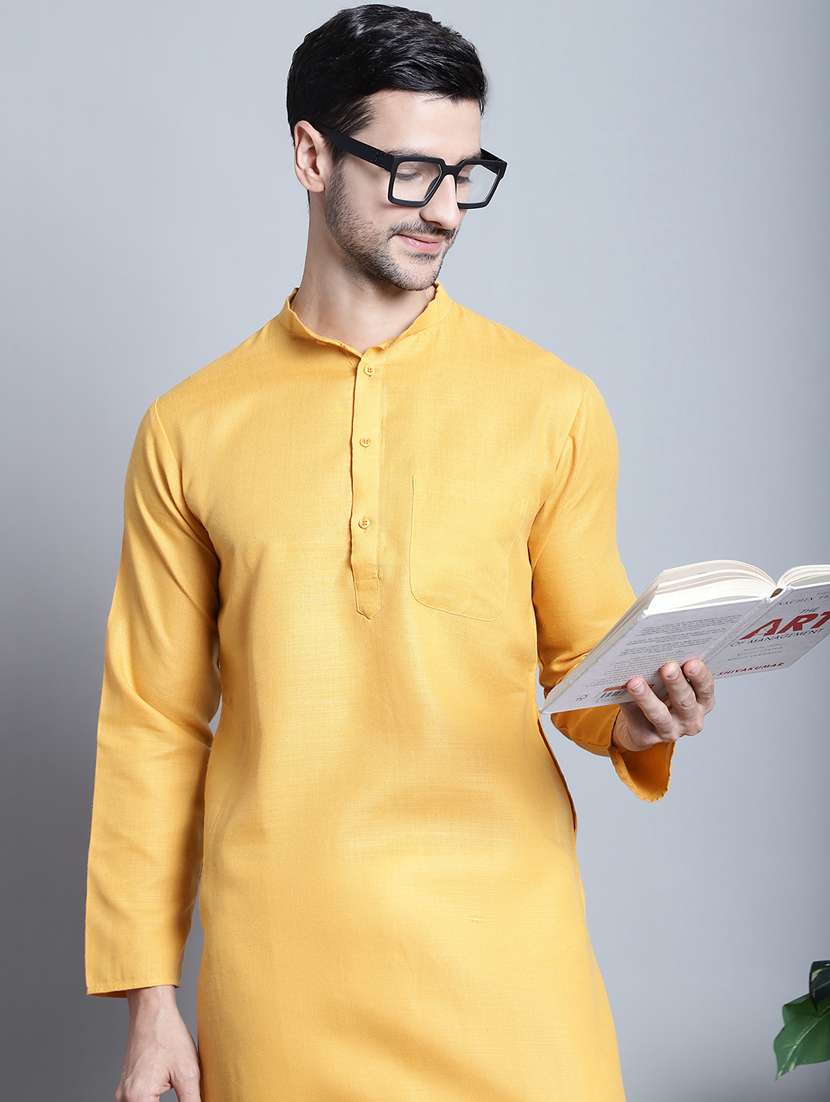 men solid cotton long kurta - 20396580 -  Standard Image - 1