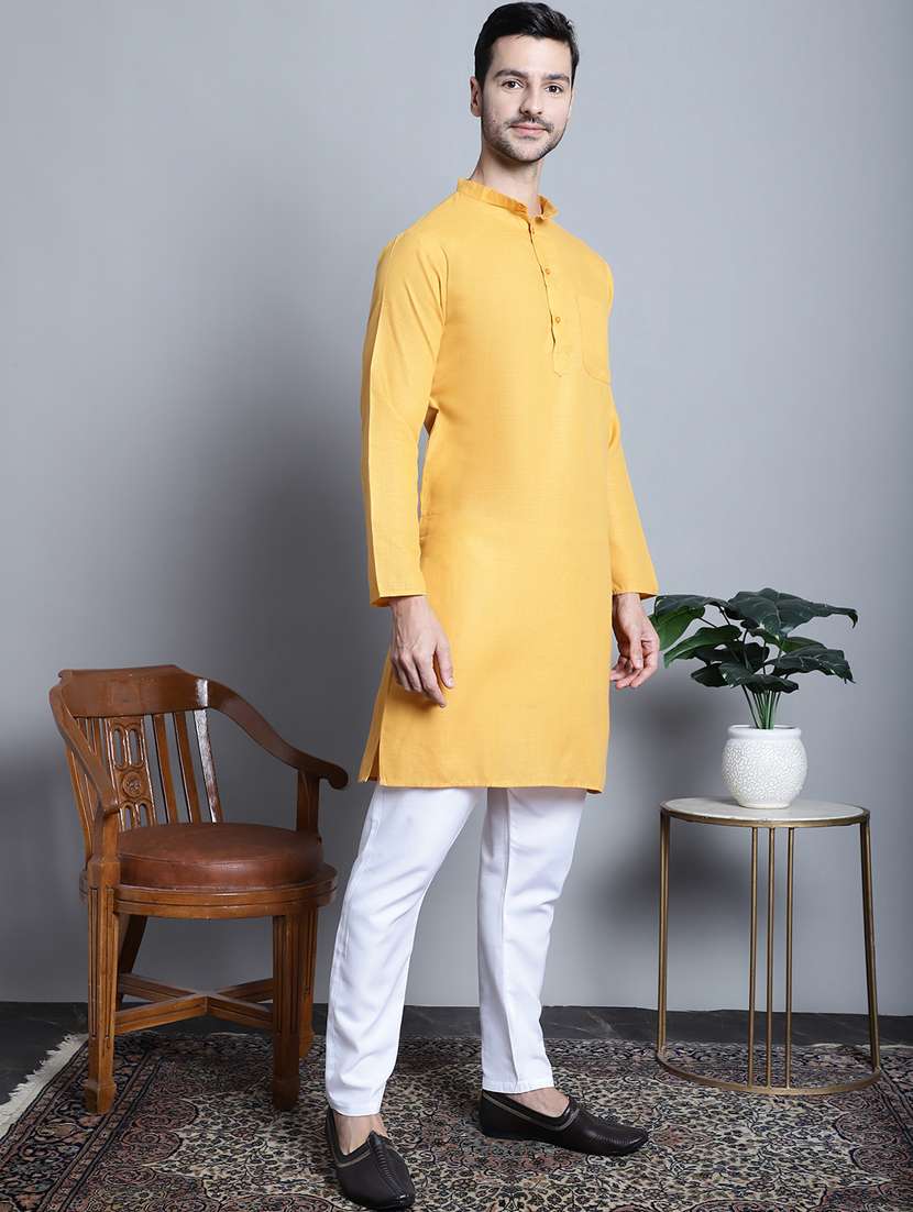 men solid cotton long kurta - 20396580 -  Standard Image - 4