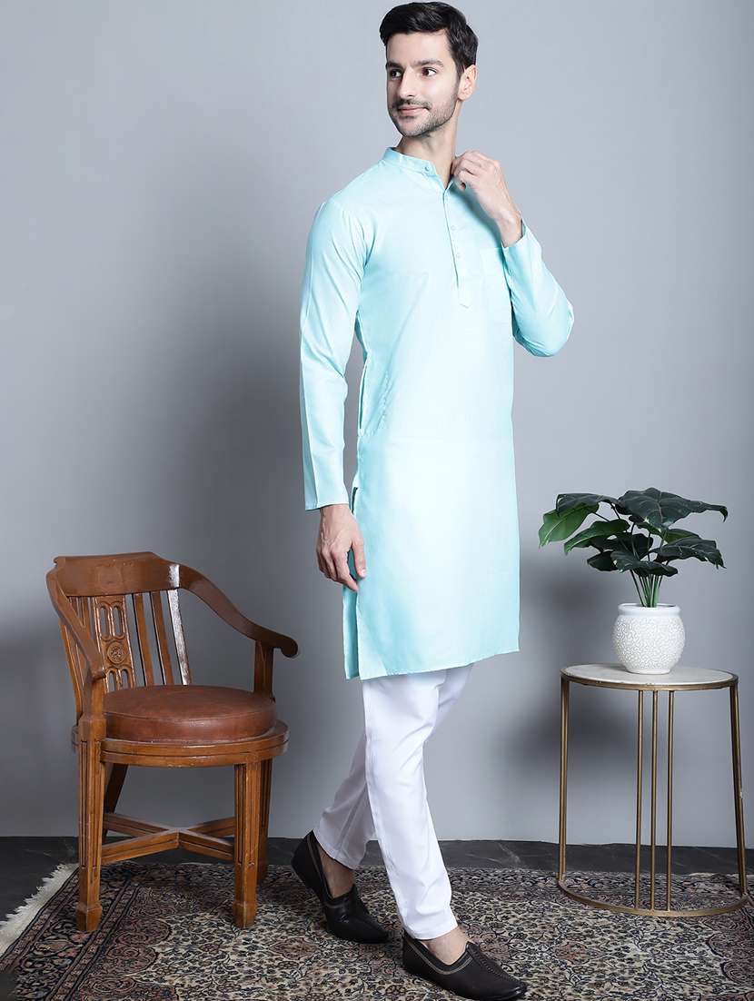 men solid cotton long kurta - 20396581 -  Standard Image - 4