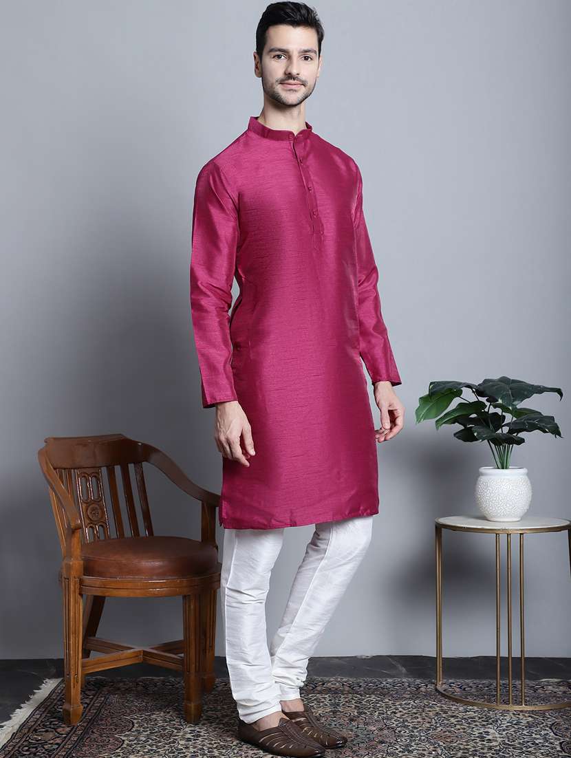 men solid cotton long kurta - 20396582 -  Standard Image - 4