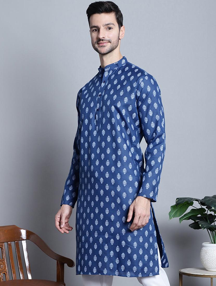 men block print cotton long kurta