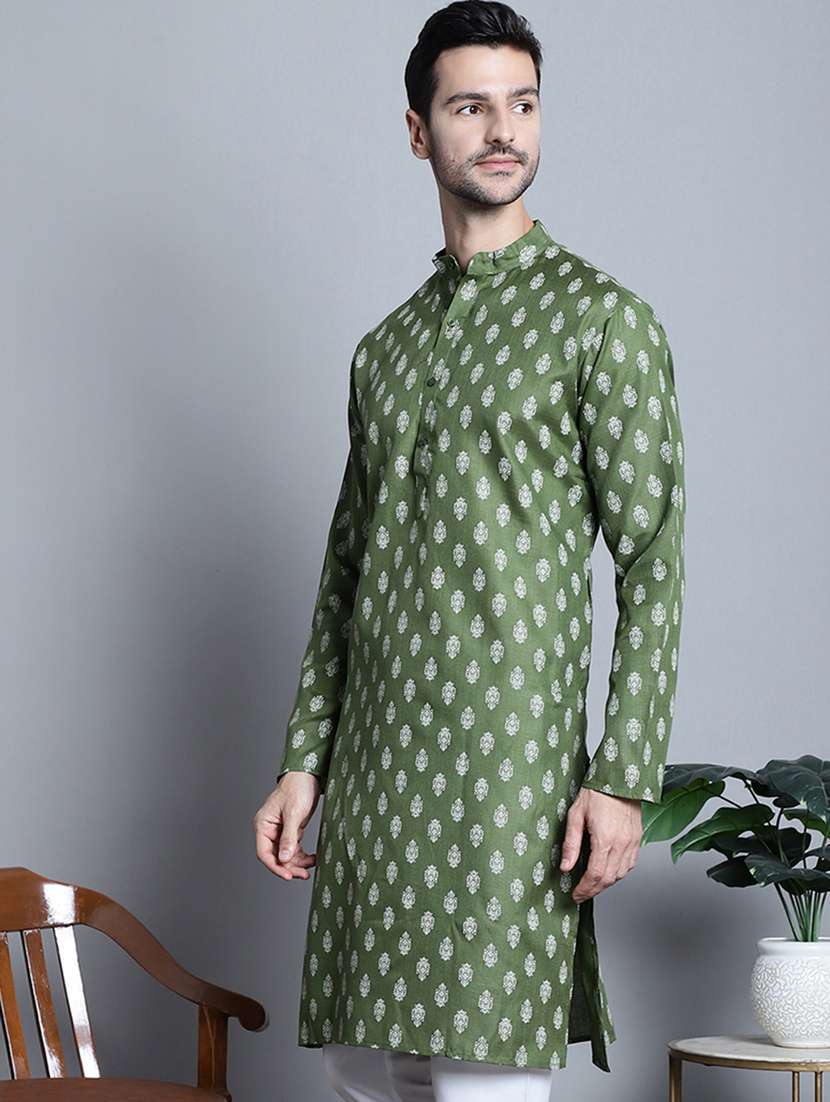 men block print cotton long kurta