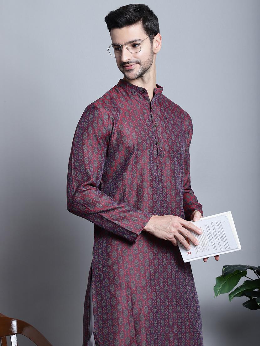 men self design silk long kurta - 20396589 - Standard Image - 1