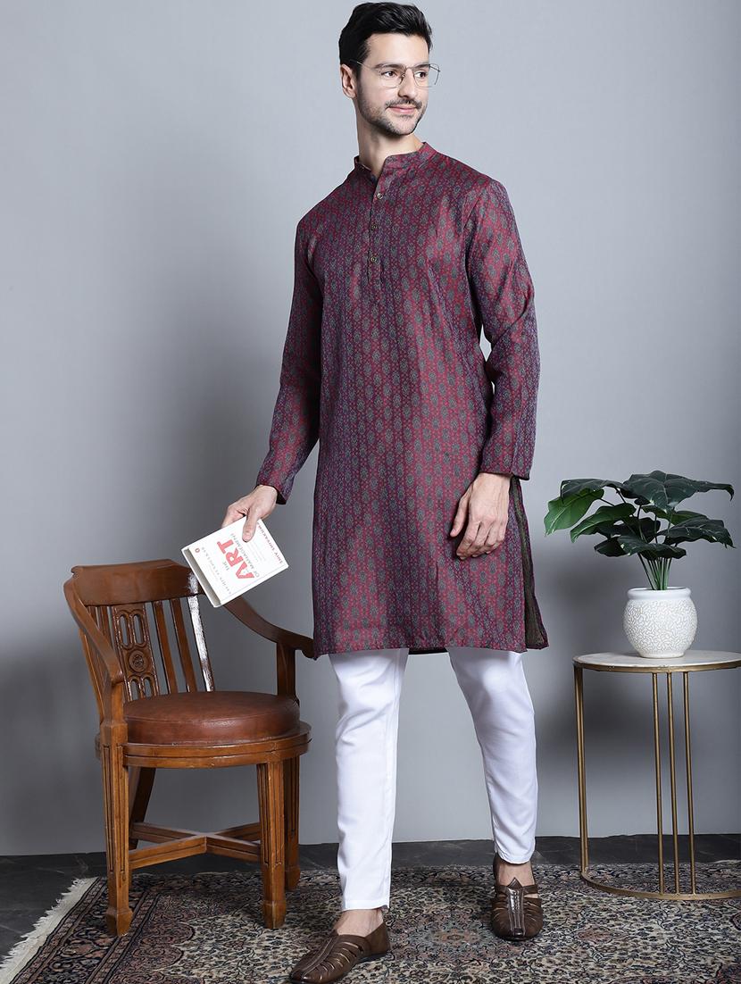 men self design silk long kurta - 20396589 - Standard Image - 4