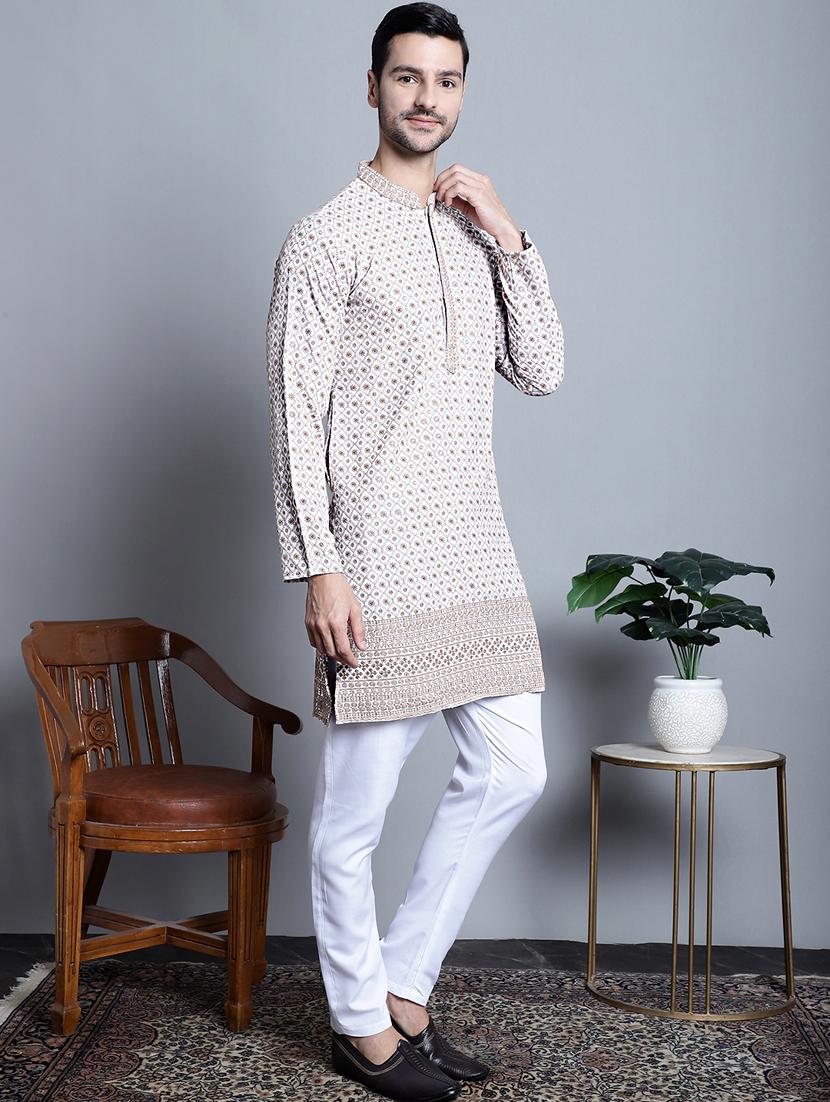 men embroidered long kurta - 20396593 - Standard Image - 4